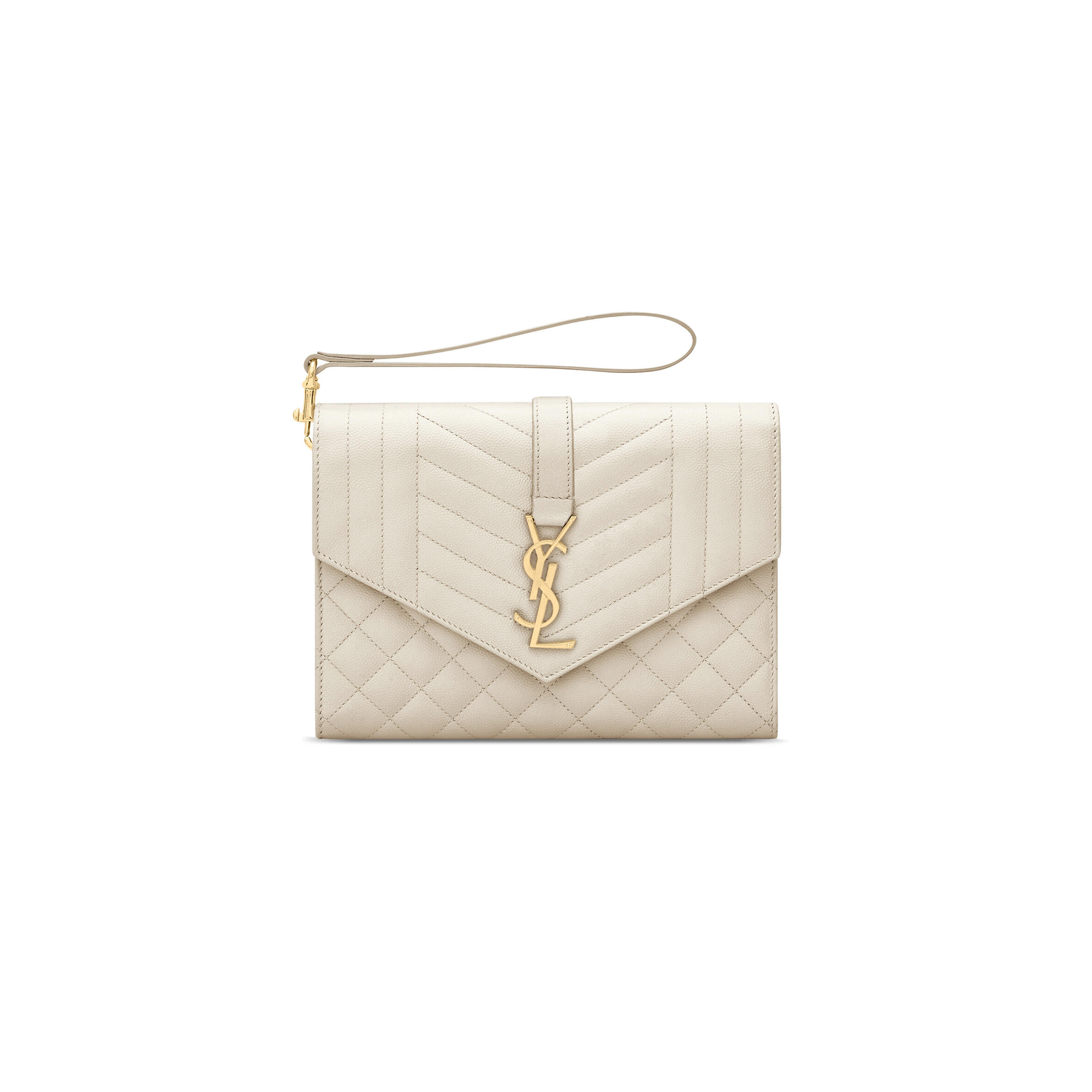 YSL ENVELOPE FLAP POUCH IN MIX MATELASSÉ GRAIN DE POUDRE LEATHER 651030BOW919207 (21*16*3cm)